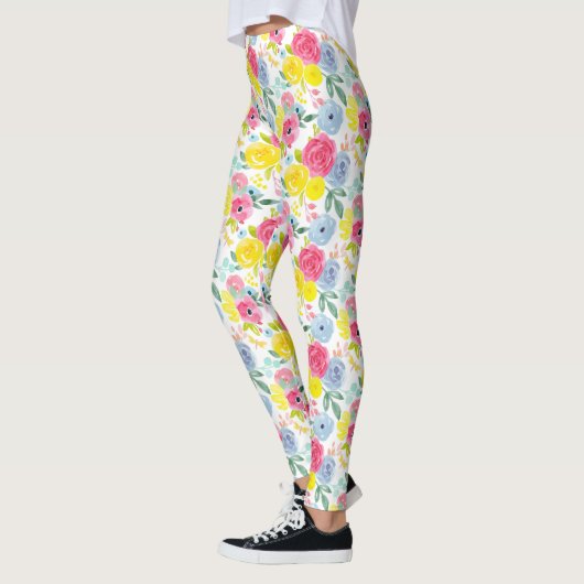 Floral Patroon voor heldere kleurrijke Waterverf Leggings (Links)