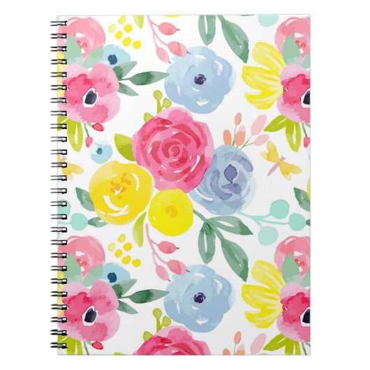 Floral Patroon voor heldere kleurrijke Waterverf Notitieboek (Voorkant)