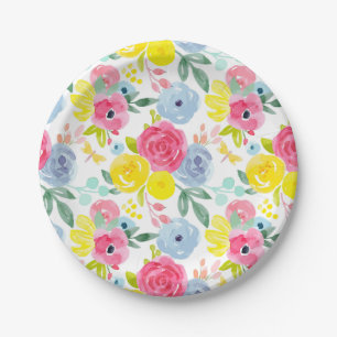 Floral Patroon voor heldere kleurrijke Waterverf Papieren Bordje