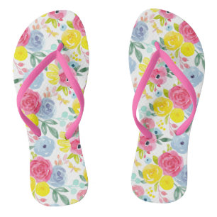 Floral Patroon voor heldere kleurrijke Waterverf Teenslippers