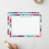 Floral Patroon voor kleurrijke Waterverf met naam Notitiekaartje (Voorkant / Achterkant in situ)