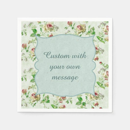  Floral Patroonroze Rozen Aangepast bericht Servet (Voorkant)
