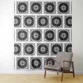 Floral patroontapijt van zwart en wit Mandala Wandkleed (In situ)