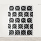 Floral patroontapijt van zwart en wit Mandala Wandkleed (Voorkant)