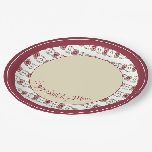 Floral patterde in Bourgogne en crème Papieren Bordje (Gekanteld)