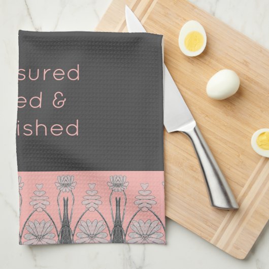 Floral pattered decoratief roze en grijs theedoek (Quarter Fold)