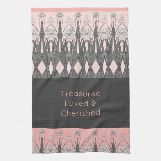 Floral pattered decoratief roze en grijs theedoek (Verticaal)