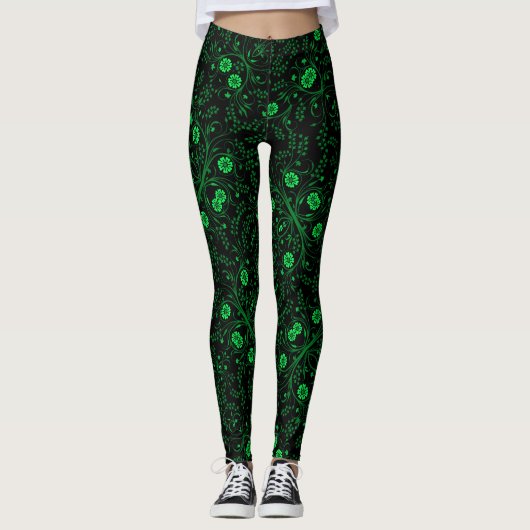 Floral pattern.01.FR.Green Black BG Leggings (Voorkant)