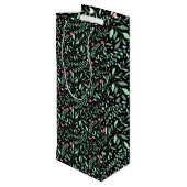 Floral pattern.05.FR.pink en groene zwarte BG Wijn Cadeautas (Achterkant Gekanteld)