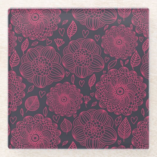 Floral Pattern 12 Glazen Onderzetter (Voorkant)