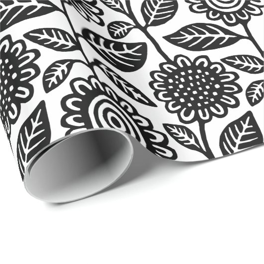 Floral Pattern 280313 - Black on White Cadeaupapier (Rol Hoek)