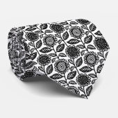 Floral Pattern 280313 - Black on White Stropdas (Opgerold)