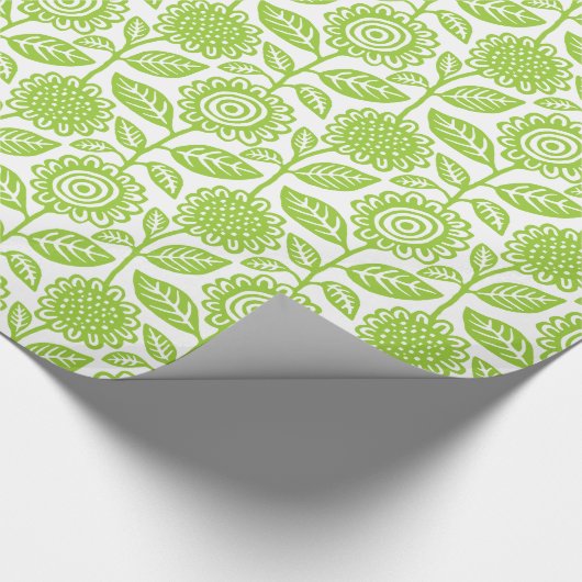 Floral Pattern 280313 - Martian Green over White Cadeaupapier (Hoek)