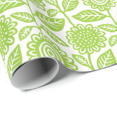 Floral Pattern 280313 - Martian Green over White Cadeaupapier (Rol Hoek)