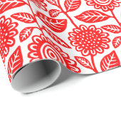 Floral Pattern 280313 - Red on White Cadeaupapier (Rol Hoek)