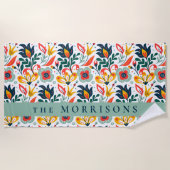 Floral Pattern Aangepaste persoonlijke achternaam Strandlaken (Voorkant)