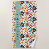 Floral Pattern Aangepaste persoonlijke achternaam Strandlaken (Voorkant)