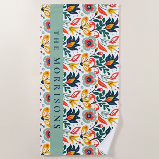 Floral Pattern Aangepaste persoonlijke achternaam Strandlaken (Voorkant)