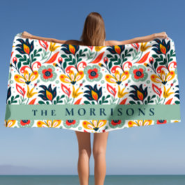 Floral Pattern Aangepaste persoonlijke achternaam Strandlaken