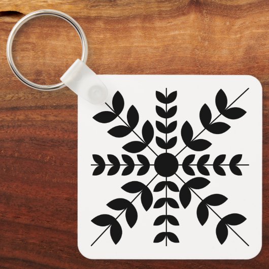 Floral Pattern abstract Black and White Mandala Sleutelhanger (Voorkant)