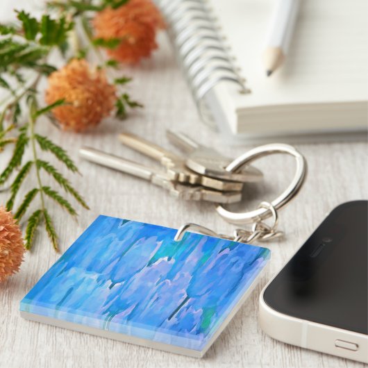 Floral Pattern Abstracte Franse blauwe tulpen Sleutelhanger (Voorkant Rechts)