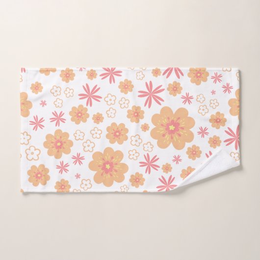 Floral Pattern and Plain Pink Towel Set Bad Handdoek (Handdoek)