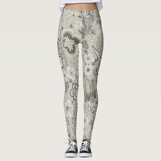  Floral Pattern Art Leggings in Grijs (Voorkant)