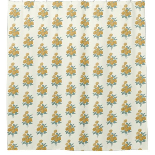  Floral Pattern Autumn Mustard Yellow Douchegordijn (Voorkant)