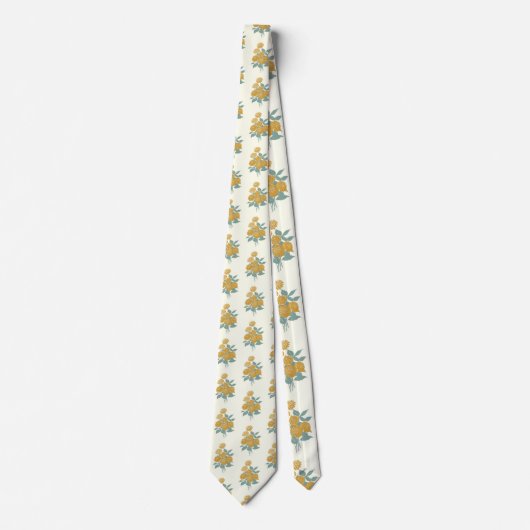 Floral Pattern Autumn Mustard Yellow Stropdas (Voorkant)