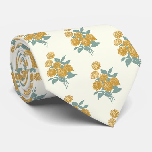 Floral Pattern Autumn Mustard Yellow Stropdas (Opgerold)