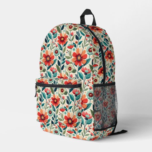 Floral Pattern Bedrukte Rugzak (Achterkant Hoek Rechts)