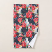 Floral Pattern Birds Flowers Foliage Red Hibiscus Bad Handdoek (Handdoek)