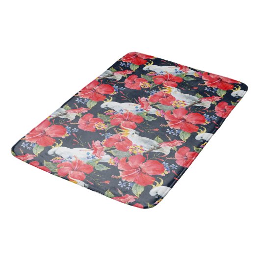 Floral Pattern Birds Flowers Foliage Red Hibiscus Badmat (Gekanteld)