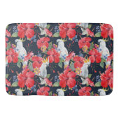 Floral Pattern Birds Flowers Foliage Red Hibiscus Badmat (Voorkant)
