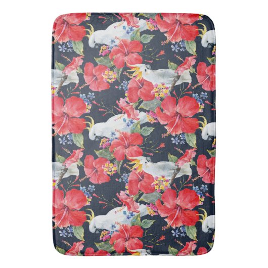 Floral Pattern Birds Flowers Foliage Red Hibiscus Badmat (Voorkant Verticaal)