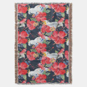 Floral Pattern Birds Flowers Foliage Red Hibiscus Deken (Voorkant Verticaal)