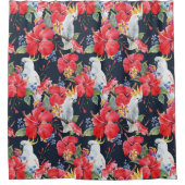 Floral Pattern Birds Flowers Foliage Red Hibiscus Douchegordijn (Voorkant)