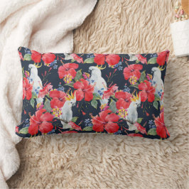 Floral Pattern Birds Flowers Foliage Red Hibiscus Kussen