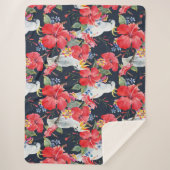 Floral Pattern Birds Flowers Foliage Red Hibiscus Sherpa Deken (Voorkant)