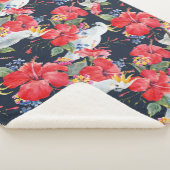 Floral Pattern Birds Flowers Foliage Red Hibiscus Sherpa Deken (3/4)