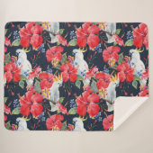 Floral Pattern Birds Flowers Foliage Red Hibiscus Sherpa Deken (Voorkant (horizontaal))