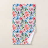 Floral Pattern Birds Foliage Flowers Green Blue Bad Handdoek (Handdoek)