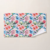 Floral Pattern Birds Foliage Flowers Green Blue Bad Handdoek (Handdoek)