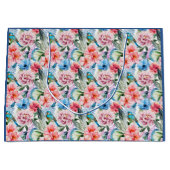 Floral Pattern Birds Foliage Flowers Green Blue Groot Cadeauzakje (Voorkant)