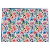 Floral Pattern Birds Foliage Flowers Green Blue Groot Cadeauzakje (Achterkant)