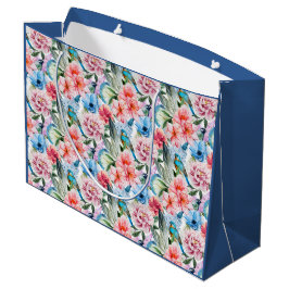 Floral Pattern Birds Foliage Flowers Green Blue Groot Cadeauzakje