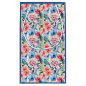 Floral Pattern Birds Foliage Flowers Green Blue Klein Cadeauzakje (Achterkant)