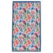 Floral Pattern Birds Foliage Flowers Green Blue Klein Cadeauzakje (Voorkant)
