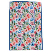 Floral Pattern Birds Foliage Flowers Green Blue Medium Cadeauzakje (Voorkant)