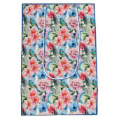 Floral Pattern Birds Foliage Flowers Green Blue Medium Cadeauzakje (Achterkant)